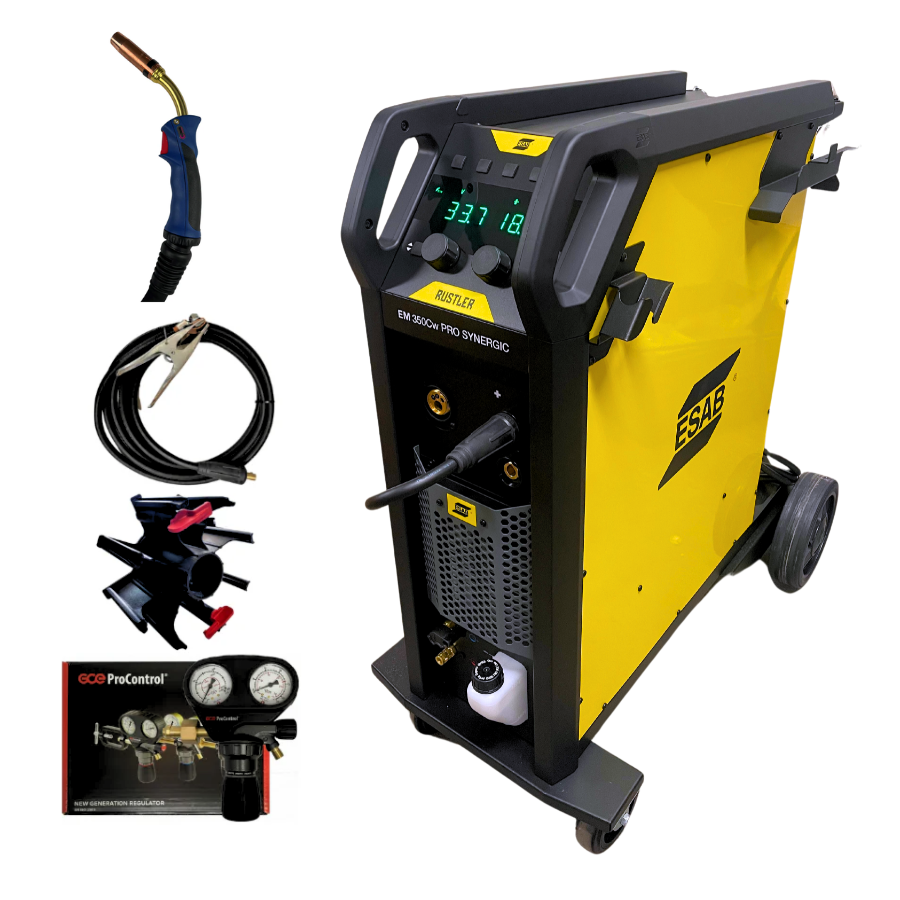 ESAB Schweissgerät Rustler EM 350Cw Pro SYN wassergekühlt Set mit Brenner und Zubehör - PrimeWelding