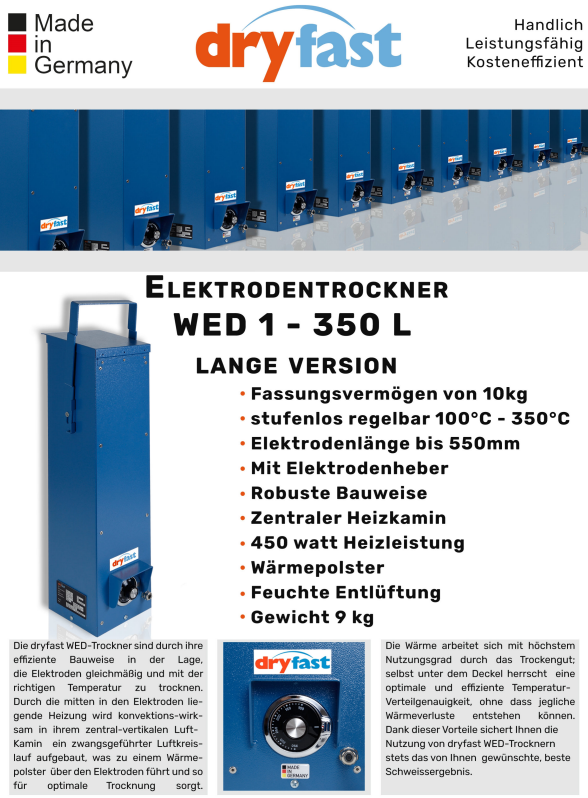 Stabelektroden-Trockenofen Elektrodentrockner DryFast WED 1 / 350 L 10 kg / 350°C - PrimeWelding