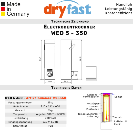 Stabelektroden-Trockenofen Elektrodentrockner DryFast WED 5 / 350 25 kg / 350°C - PrimeWelding