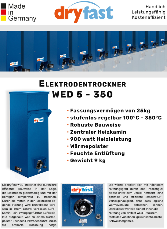 Stabelektroden-Trockenofen Elektrodentrockner DryFast WED 5 / 350 25 kg / 350°C - PrimeWelding